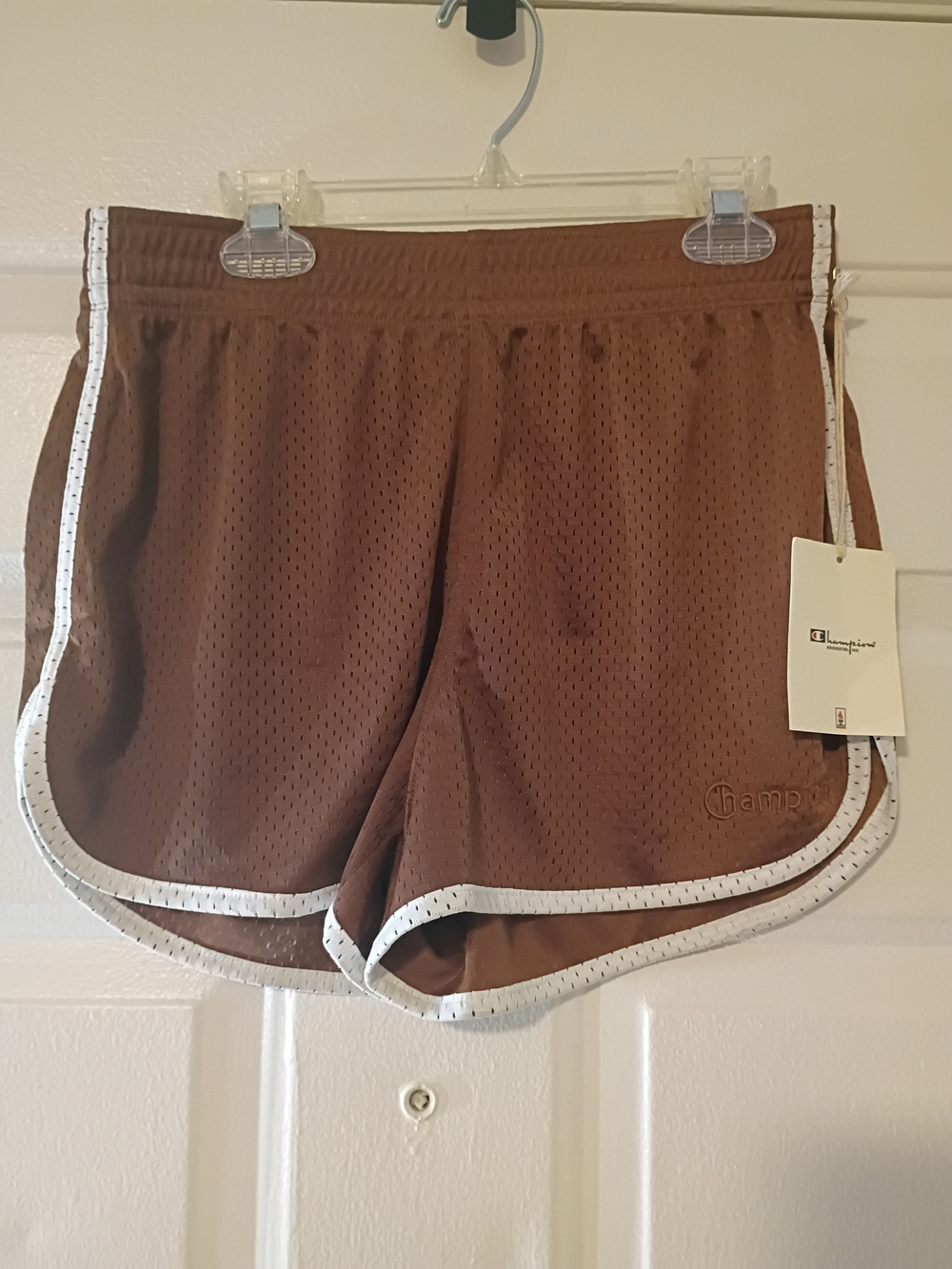 Champion Women's Brown Mesh Athletic Shorts with White Piping